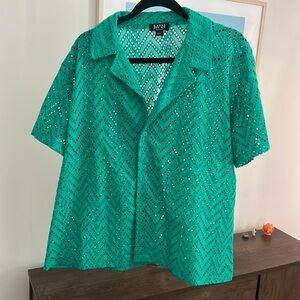 BoohooMan Beach Green Button Down